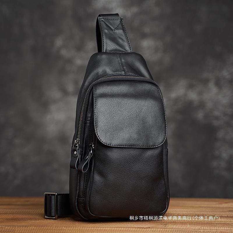 2022新款男士真皮胸包头层牛皮休闲简约单肩斜挎包手工牛皮小背包