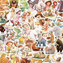 50张卡通可爱童话梦境动物插画装饰贴纸素材手账本防水贴画可DIY