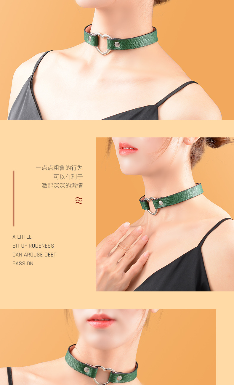 sm情趣金属爱心真牛皮项圈狗奴佩带项圈男女调情玩具成人用品批发