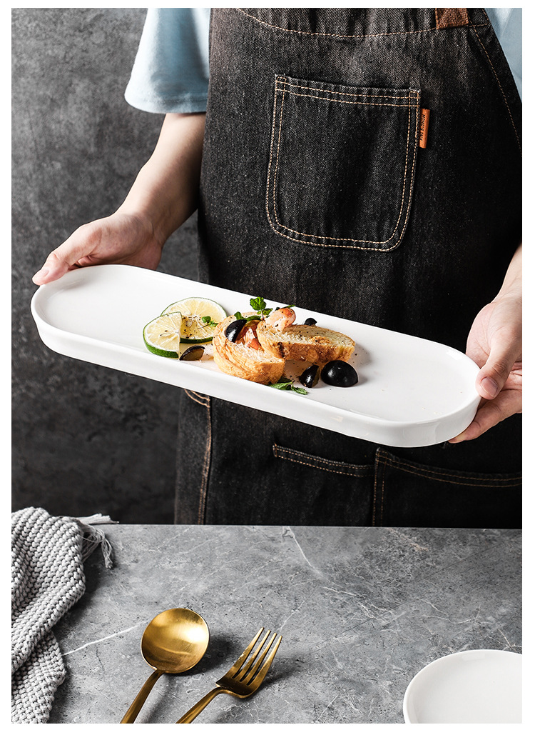 寿司摆盘日式白色意境菜私房中式酒店餐具创意蛋糕点心盘子长条盘