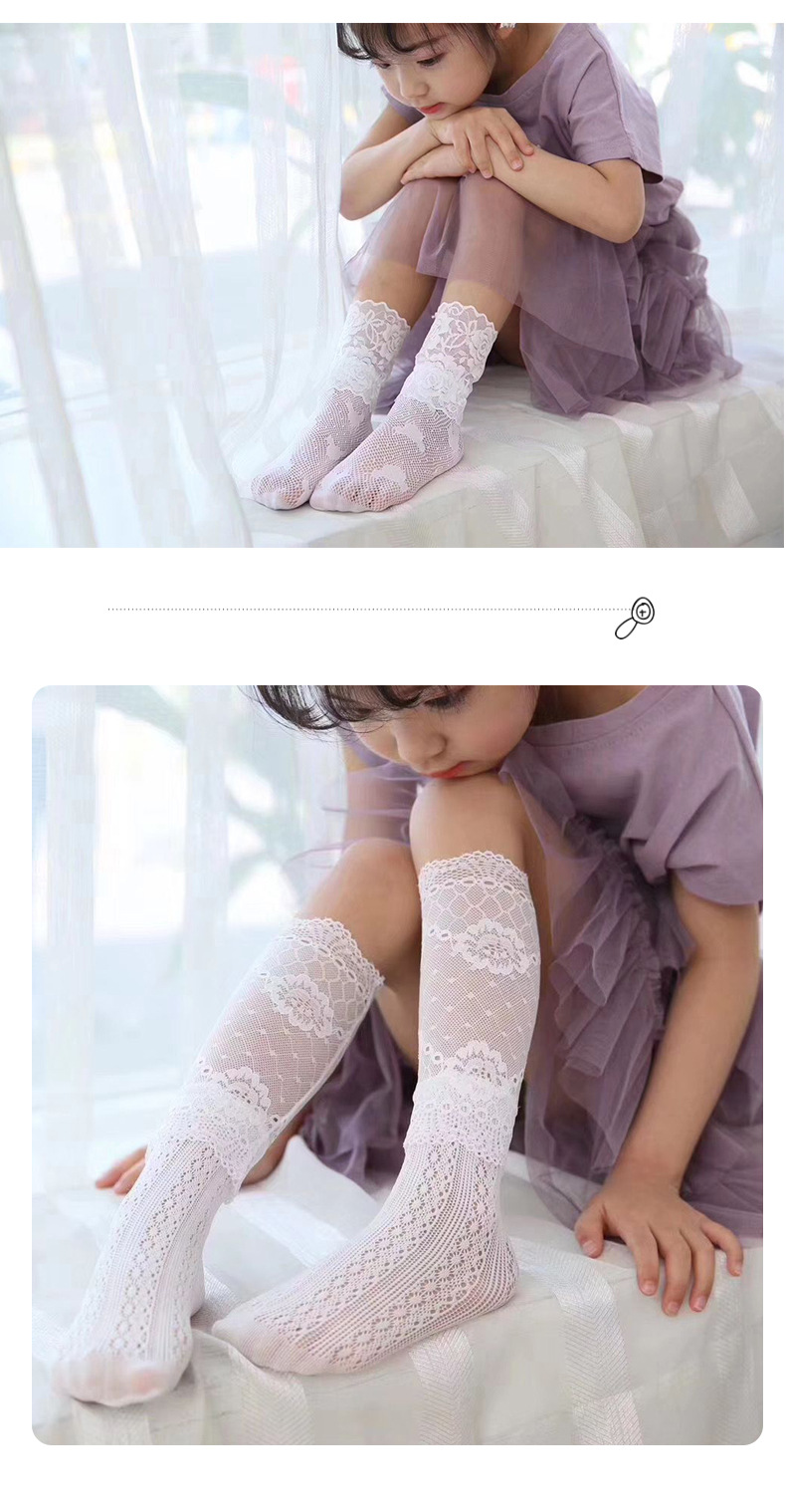 儿童袜子春秋天薄款女童夏季蕾丝网眼中筒女孩公主中筒袜透气堆堆