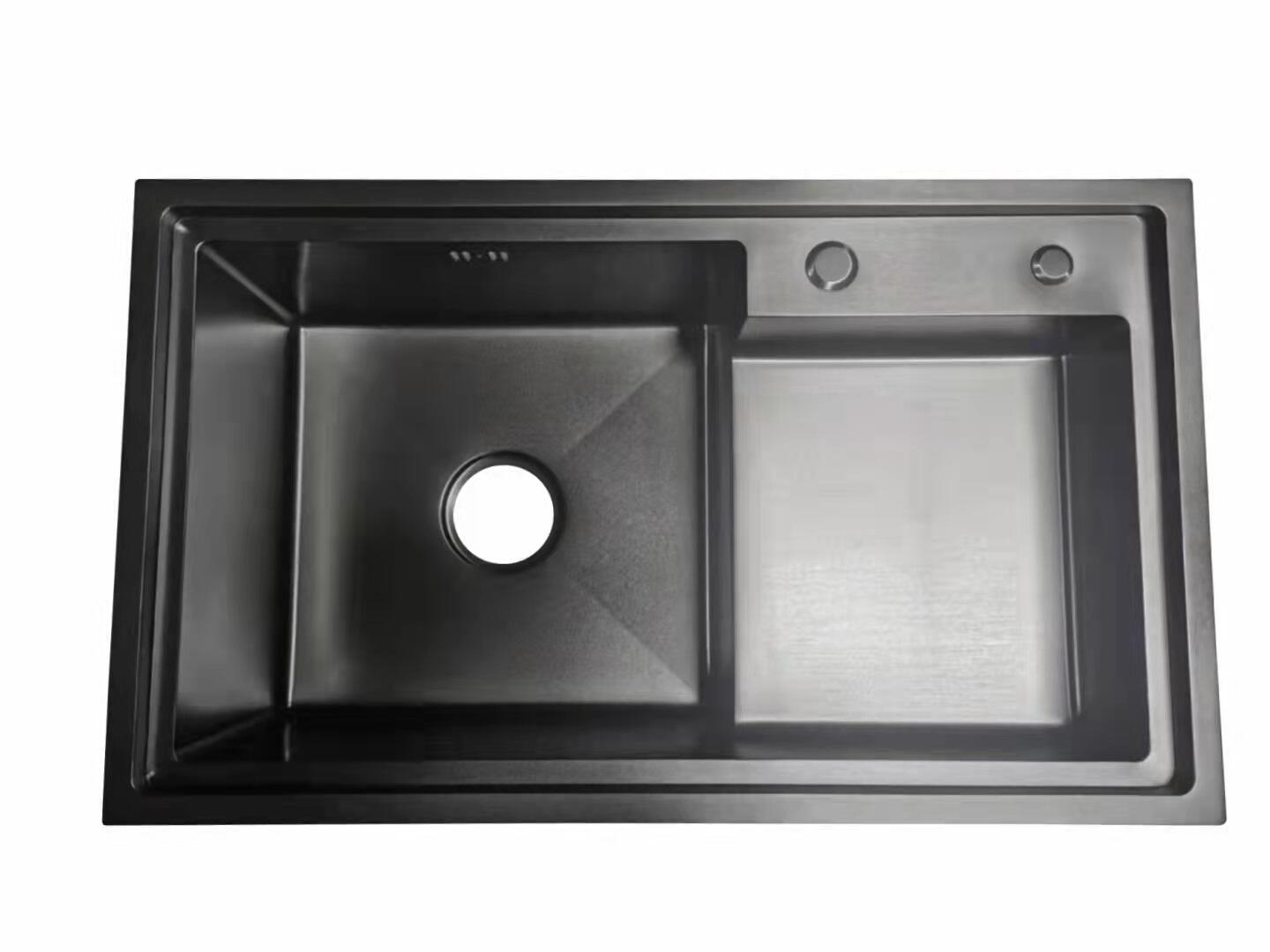 厨房水槽大单槽套装家用枪灰色洗菜盆304不锈钢黑金钢手工洗碗池