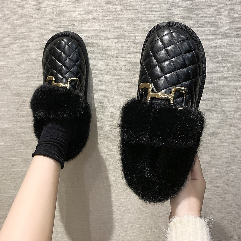 Snow Fluffy Shoes 2023 Winter New One Pedal Loafer Fleece-lined Warm Bread Shoes Platform Cotton Shoes Women