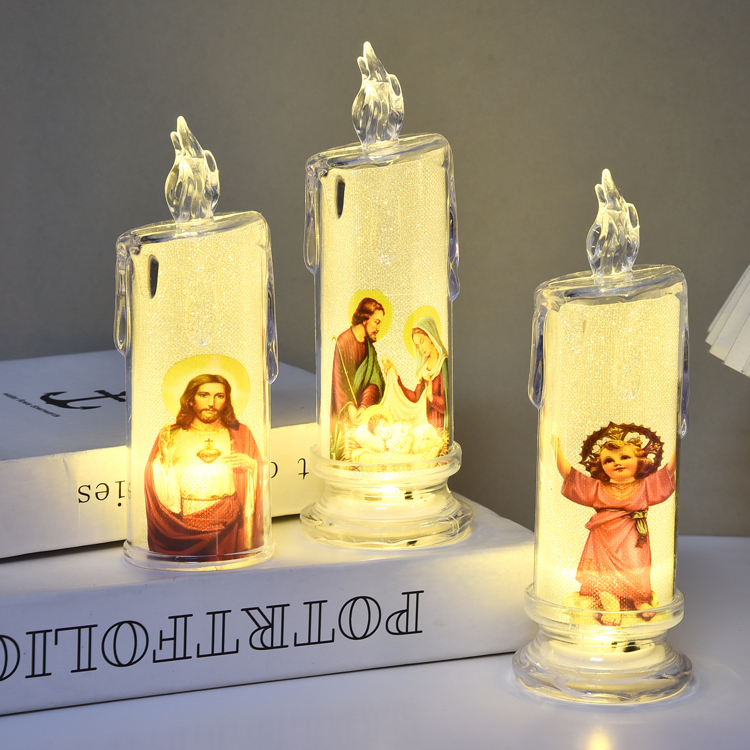 LED Electronic Candle Light Mass Virgin Jesus to High Shop Candle Light Scene Layout Easter Gift