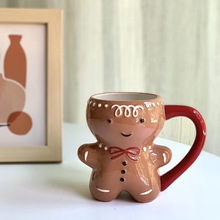 圣诞系列陶瓷姜饼人3D马克杯彩绘饼干人造型陶瓷水杯情侣杯咖啡杯