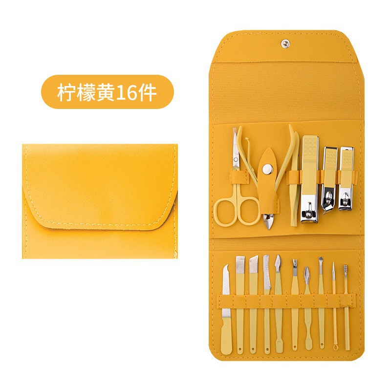 Folding Bag 16 Pieces Nail Beauty Tool Set Nail Scissors Exfoliating Manicure Pedicure Tools Nail Clippers Printable