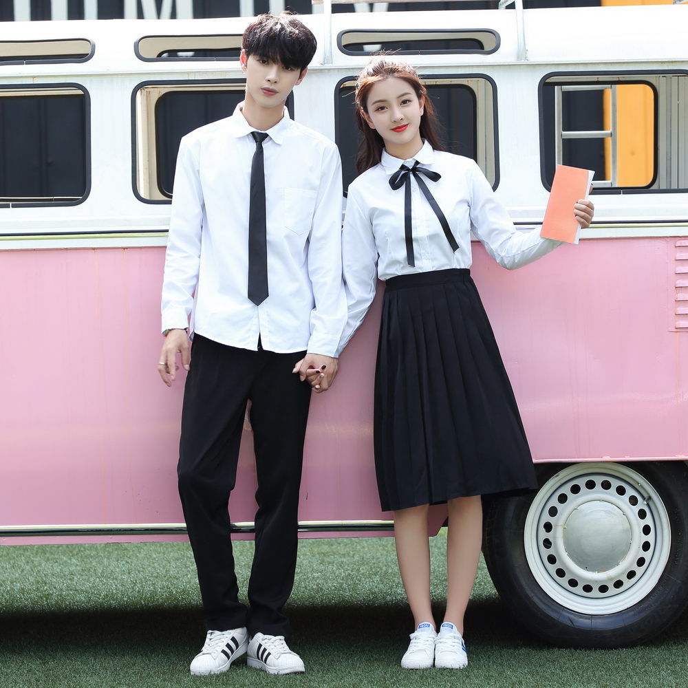 日韩初高中男女毕业照白衬衫校服学院风班服jk制服水手服长裙套装