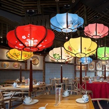 灯笼中式布艺手绘吊灯中国风国画饭店灯室内创意现代仿古飞碟灯笼