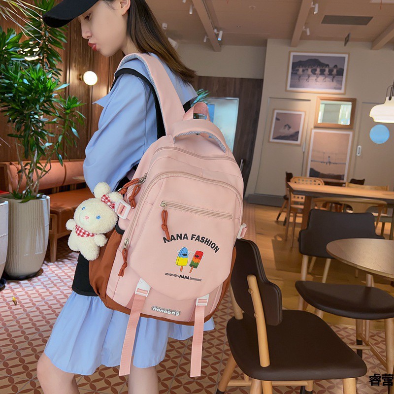 2023 Wholesale Schoolbag Female Lightweight Junior High School High School Backpack Girls Contrast Color Backpack