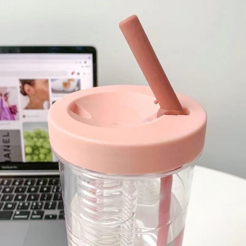 Xiaohongshu Good-looking Large-Capacity Water Cup Ins Female Student Folding Straw Portable Handy Cup Shake Juice Cup