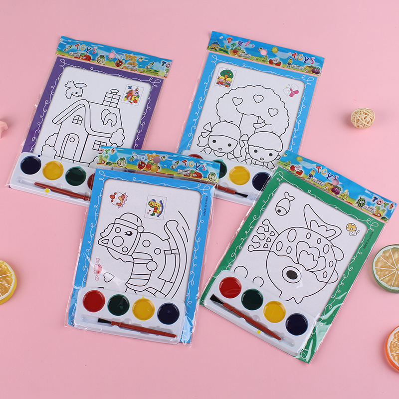 Cartoon Six-Piece Watercolor Painting Children's Graffiti Filling Color Drawing Board Drawing Paper Baby Painting Kindergarten Handmade Small Gift