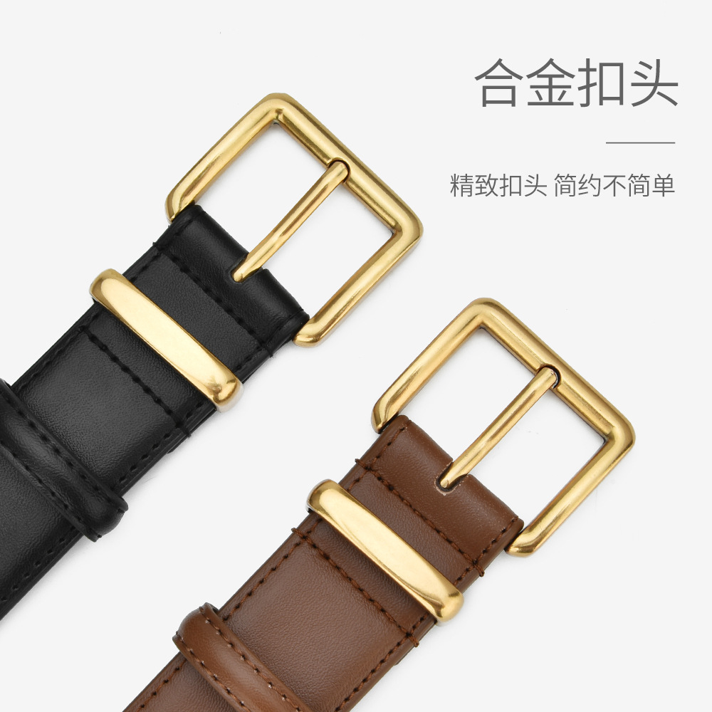 Genuine Leather Belt Men's and Women's Fashionable Alloy Pin Buckle Fashion Belt Korean Style Personal Leisure Suit Belt Simple All-Match Phants Zipper