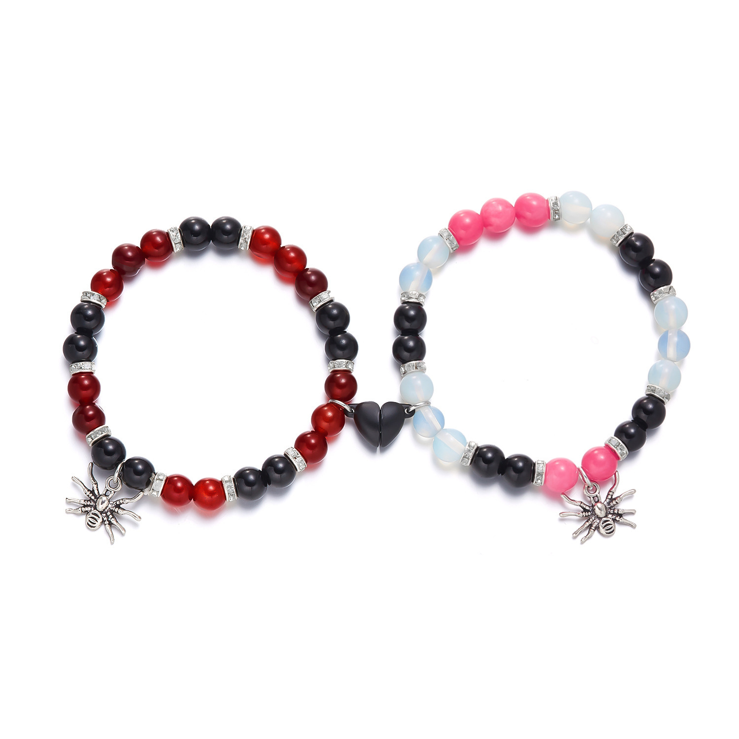 Cross-Border Hot Selling Halloween Spider Love Heart Magnetic Suction Bracelet String Beads Stretch Adjustable Couple Halloween Bracelet