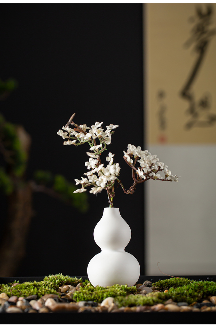 迷你小花瓶白瓷观音玉净瓶茶室茶道中式禅意花插陶瓷水培植物花器