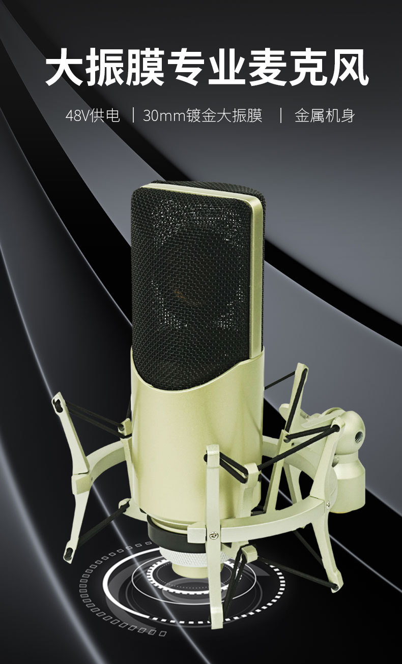 大振膜48v电容麦克风专业录音配音直播k歌录歌游戏语音通话话筒