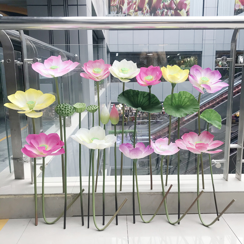 High Simulation 3D Single Stem Lotus Leaf Lotus Buds Lotus Seedpod Decoration Buddha Worship Temple Pool Floating Fake Flower Furnishings Decoration