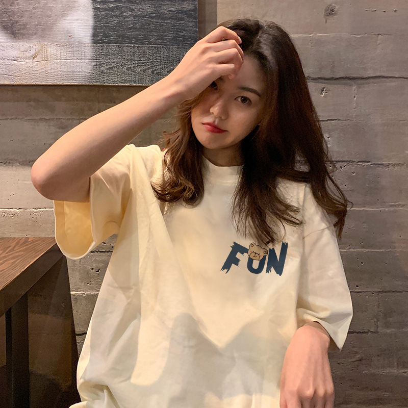 短袖t恤女夏季纯棉韩版潮oversize大码宽松简约港味学生百搭上衣