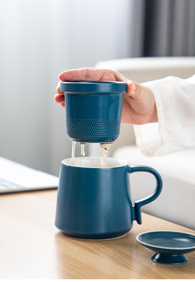陶瓷泡茶杯茶水分离式盖把手过滤泡红茶办公室个人实用茶道杯子