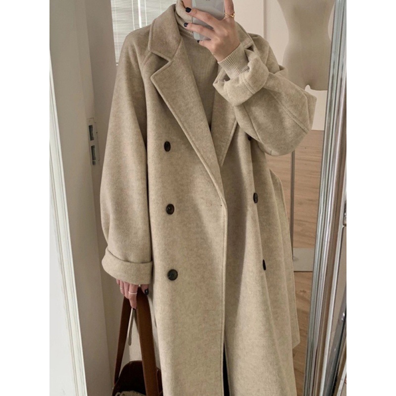 2023新款韩国chic 加厚长款高级毛呢外套女小个子呢子大衣-阿里巴巴