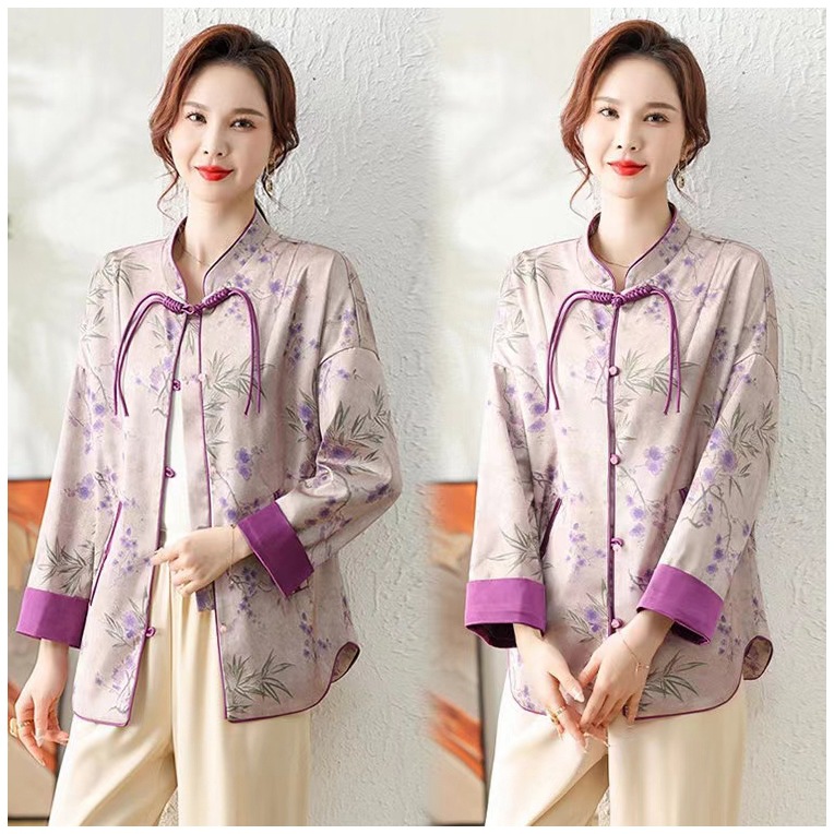 新款国风秋季紫色薄新款外套新中式复古唐装精致绝美上衣女装外套