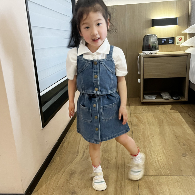 Cross-Border Girls' Suspender Skirt Summer Children's 2023 New Western Style Suspender Skirt Baby Denim Skirt Dress