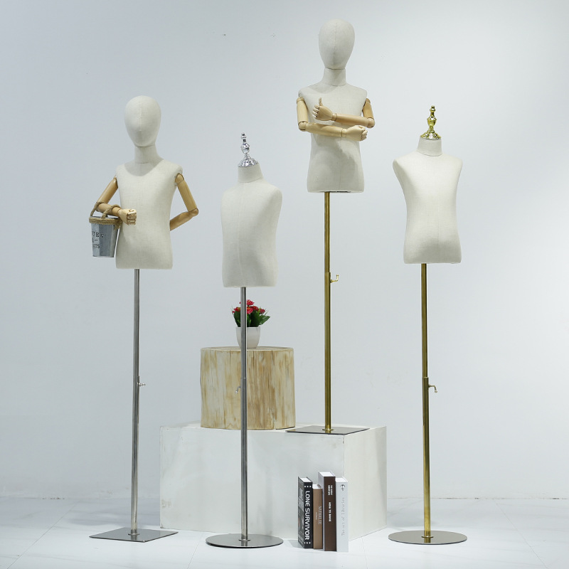 儿童模特道具半身橱窗展示架全身男女小孩童装店包布铁底座假人台