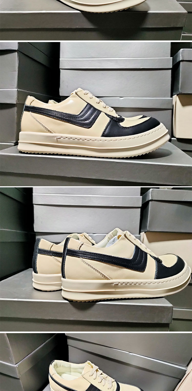 欧美潮广州ro男鞋低帮纳帕小牛皮大钩子鞋大码厚底系带低帮男板鞋