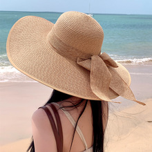 定制草帽女夏季防晒超大帽檐遮阳帽沙滩海边度假太阳帽子可折叠