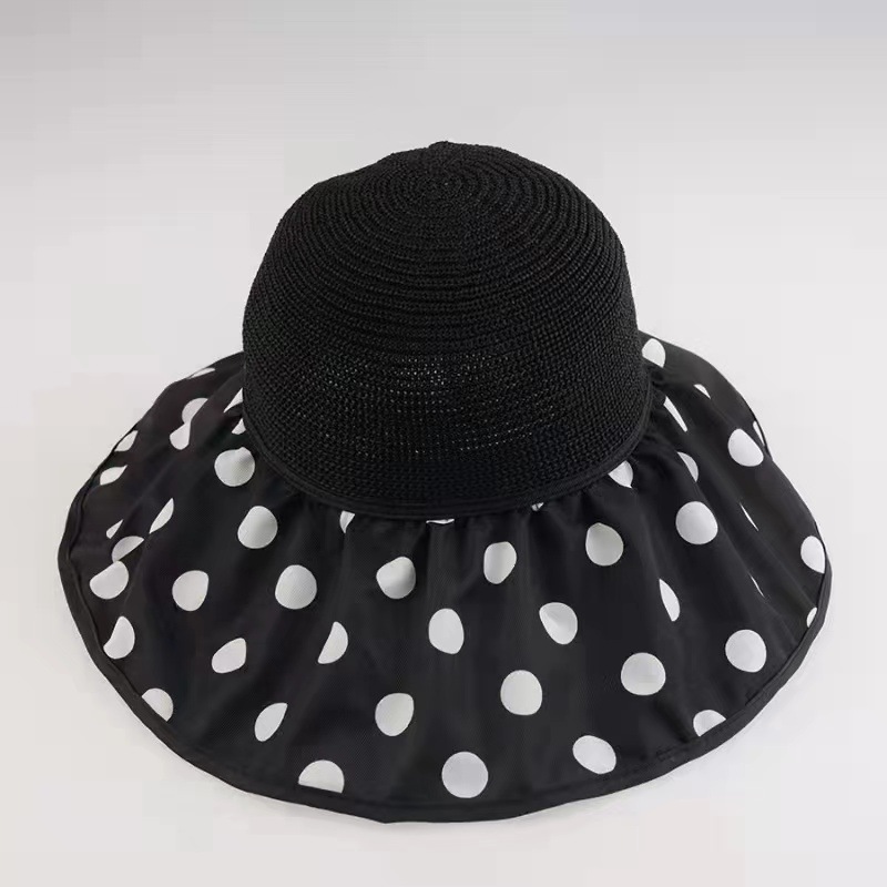 Hat Spring and Summer Female Face-Covering All-Match Sun Protection Hat Bucket Hat Polka Dot Sun Hat Girl's Cap Straw Hat Uv Protection Cover Face