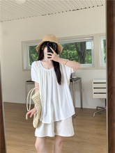韩系白色圆领短袖衬衫女夏季2024新款宽松休闲设计感气质chic上衣