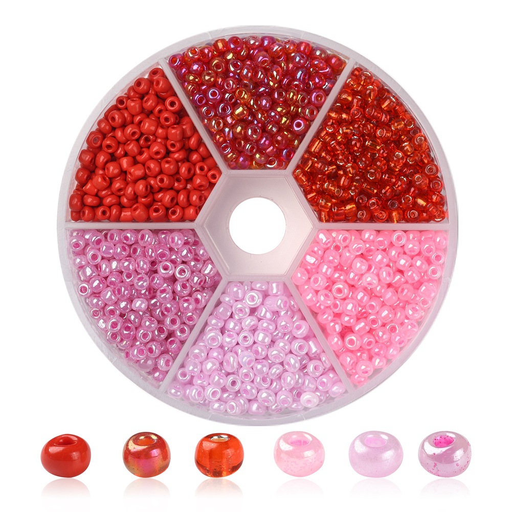 跨境新品 2-4mm渐变红色系玻璃米珠 diy制作圆形散珠串珠饰品配件