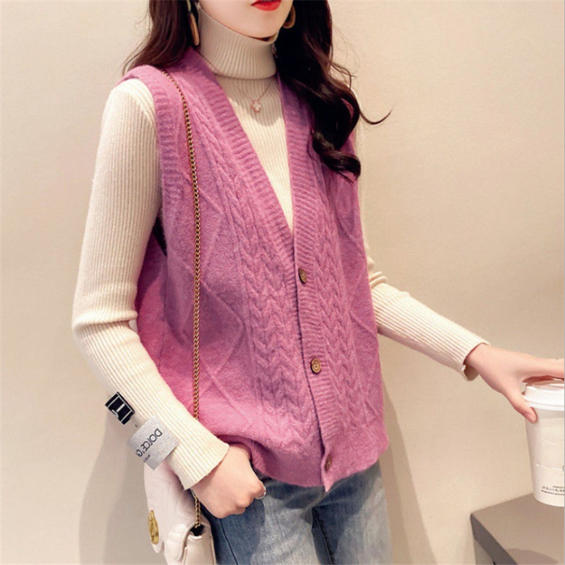 2020秋冬韩版毛衣针织女士马甲毛坎肩宽松v领无袖开衫背心外套女