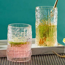 新款冰川纹玻璃杯子ins风高颜值玻璃饮料杯创意啤酒杯玻璃树皮杯