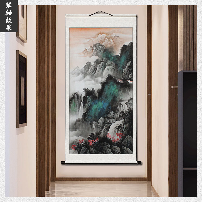 纯手绘泼彩国画字画山水画宣纸画芯客厅办公室装饰画四尺竖幅