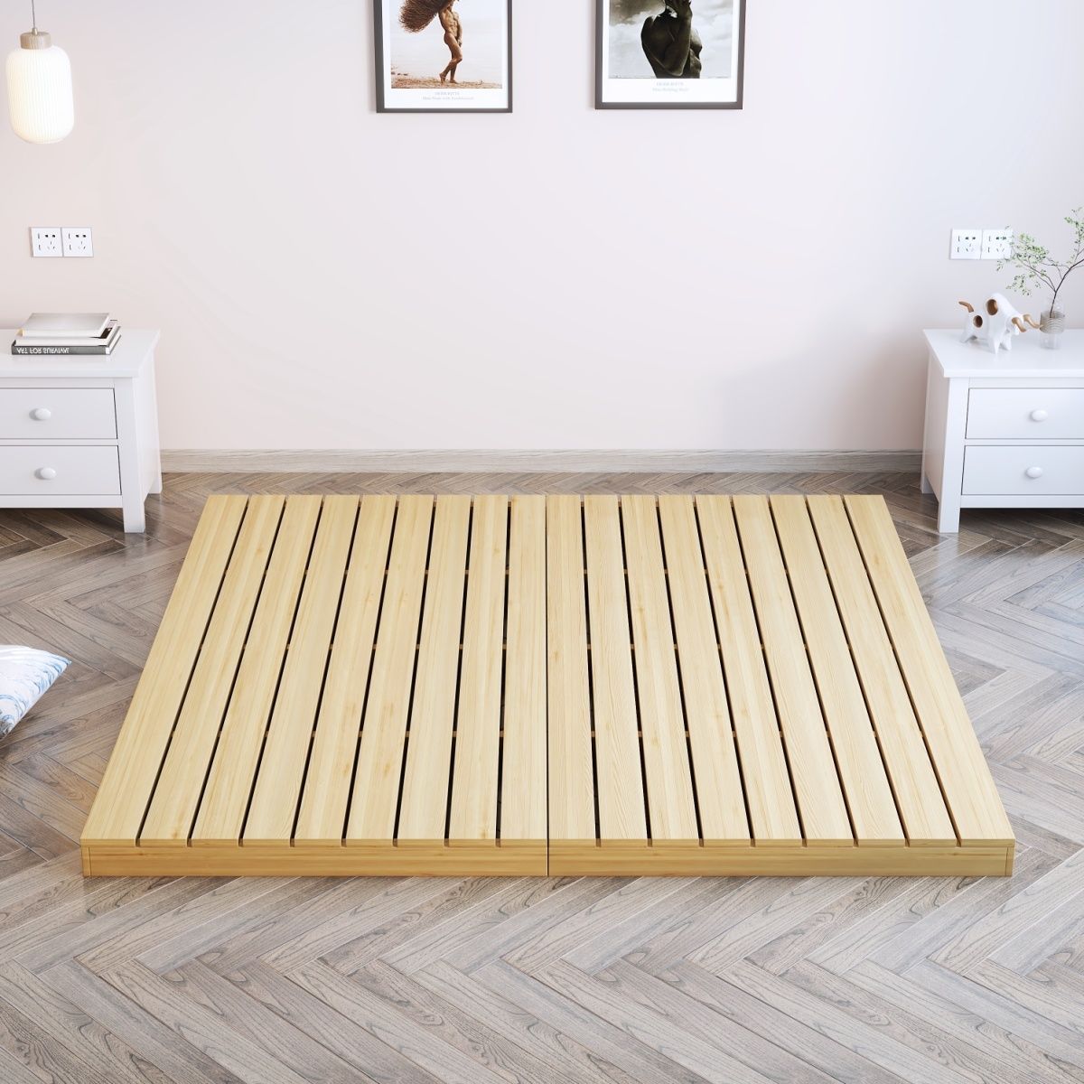 榻榻米实木床架床垫增高铺板透气折叠床板木板无床头简约地台床