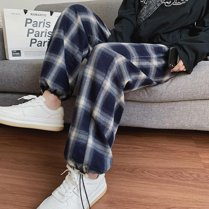 Square Two-Way Casual Sports Pants Female Autumn and Winter New High Waist Loose Small Lattice Loose Pants