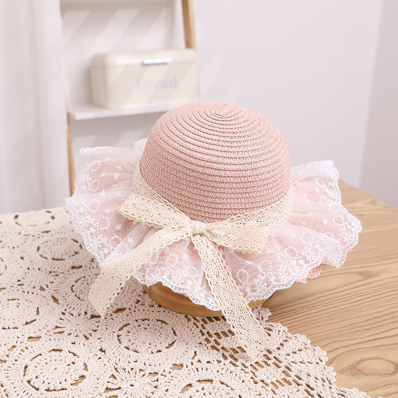 Popular Lace Hat Summer Sun-Shade Fisherman Hat Straw Hat Bag Set Children Princess Hat Girls Beach Straw Hat