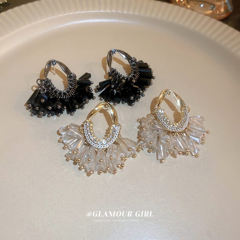 Silver Stud Rhinestone-Encrusted Crystal Tassel Earrings Korea Affordable Luxury Fashion Handmade Studs Personalized New Graceful Earrings Wholesale