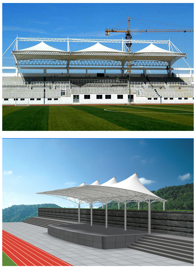 体育看台现货足球篮球操场膜结构体育看台批发膜结构球场遮阳棚