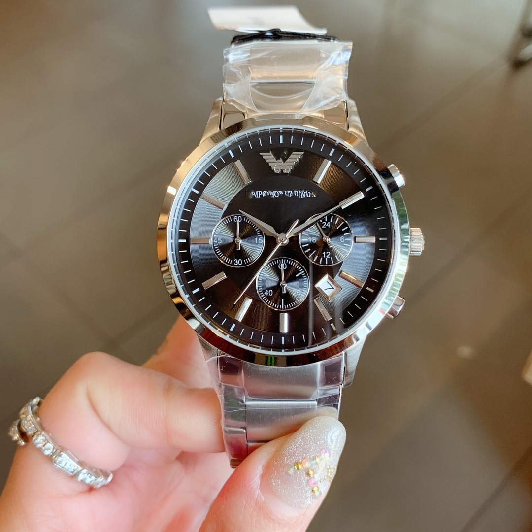 阿指针玛尼手表男商务大表盘多功能计时日历钢带防水石英表ar2434