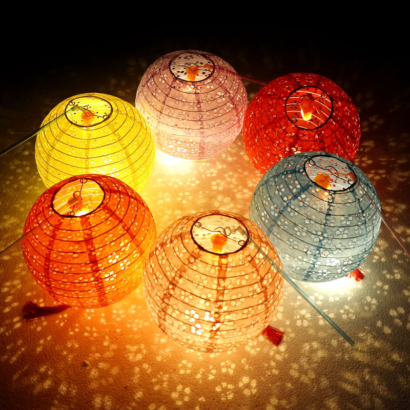 中秋节灯笼梅花儿童手提发光diy手工制作折叠节日纸灯笼装饰挂饰