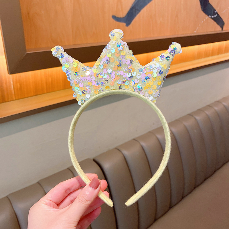 Girl Princess Big Crown Headband Sweet Double-Sided Sequined Crown Hairpin Birthday Little Girl Gift Ornament