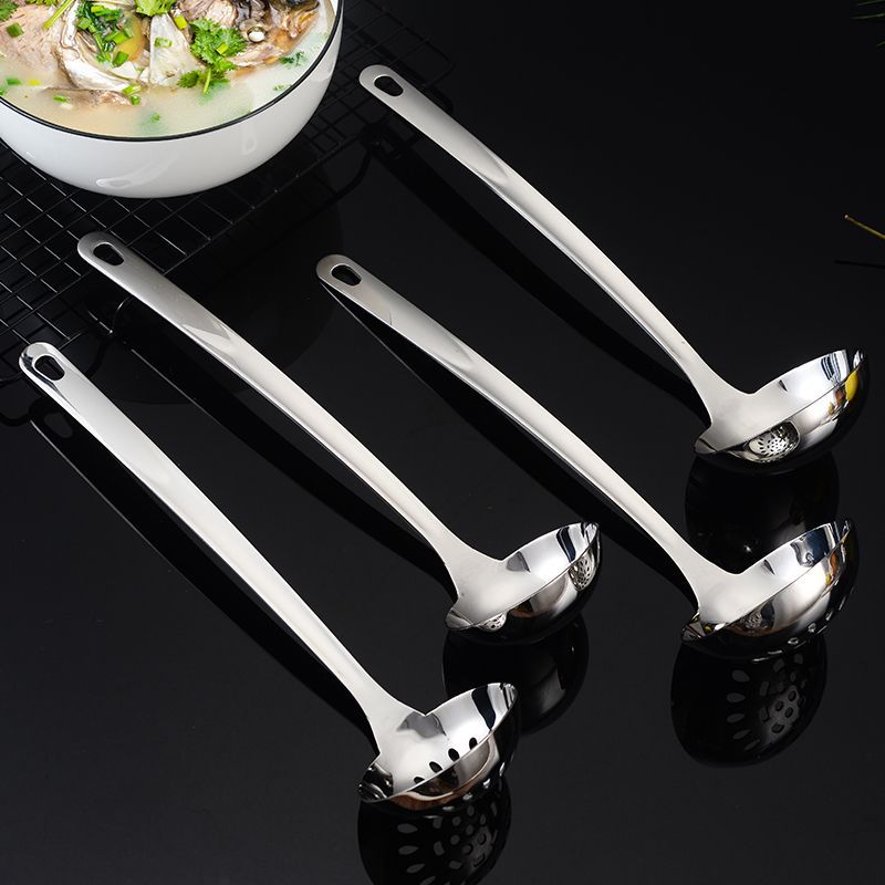 304 Stainless Steel Soup Ladle Kitchenware Suit Household Thickened Long Handle Hot Pot Spoon Restaurant Colander Kitchen Cooking Spoon