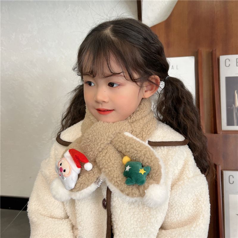 New Children's Scarf Christmas Outfit Cute Santa Claus All-Match Scarf Autumn and Winter Warm Furry Scarf