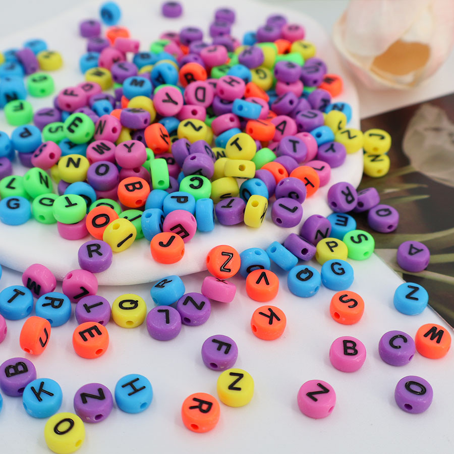 Diy Children's Handmade Bead Bulk Ornament Accessories Acrylic Number Flat Beads Peach Heart English Letters Wholesale