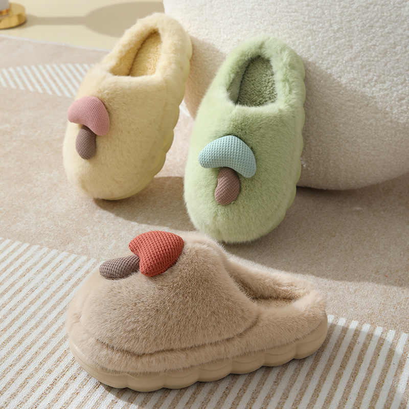 Thick Bottom Autumn and Winter Cute Mushroom Cotton Slippers Female Wholesale Couple Indoor Non-Slip Parent-Child Household Eva Fluffy Slippers