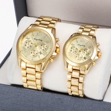 新款钢带情侣手表男女士日历手表时尚不锈钢手表带历三眼石英腕表
