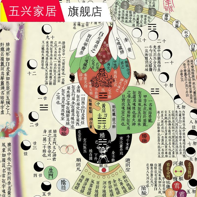 高清黄帝内景图内经修真火候图挂画道图八卦符卷轴