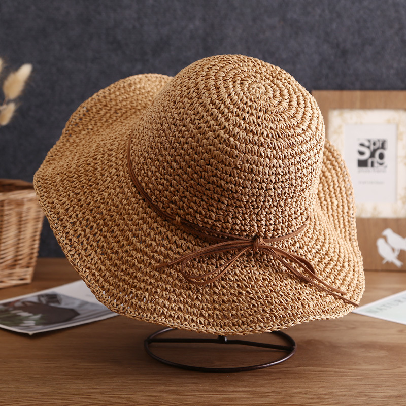 Straw Hat Female Summer Small Fresh Korean Style All-Match Beach Trip Sun Hat Straw Woven Wide Brim Sun-Proof Bucket Hat