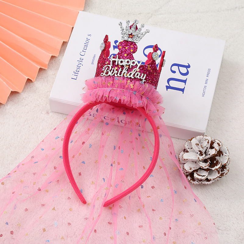 Children's Birthday Princess Crown Headband Mesh Happy Birthday Headband Female Hair Accessories Wholesale